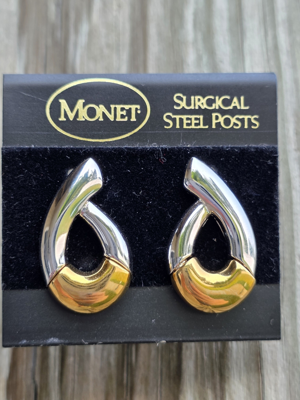 Vintage Monet Two Tone Abstract Statement Earrings